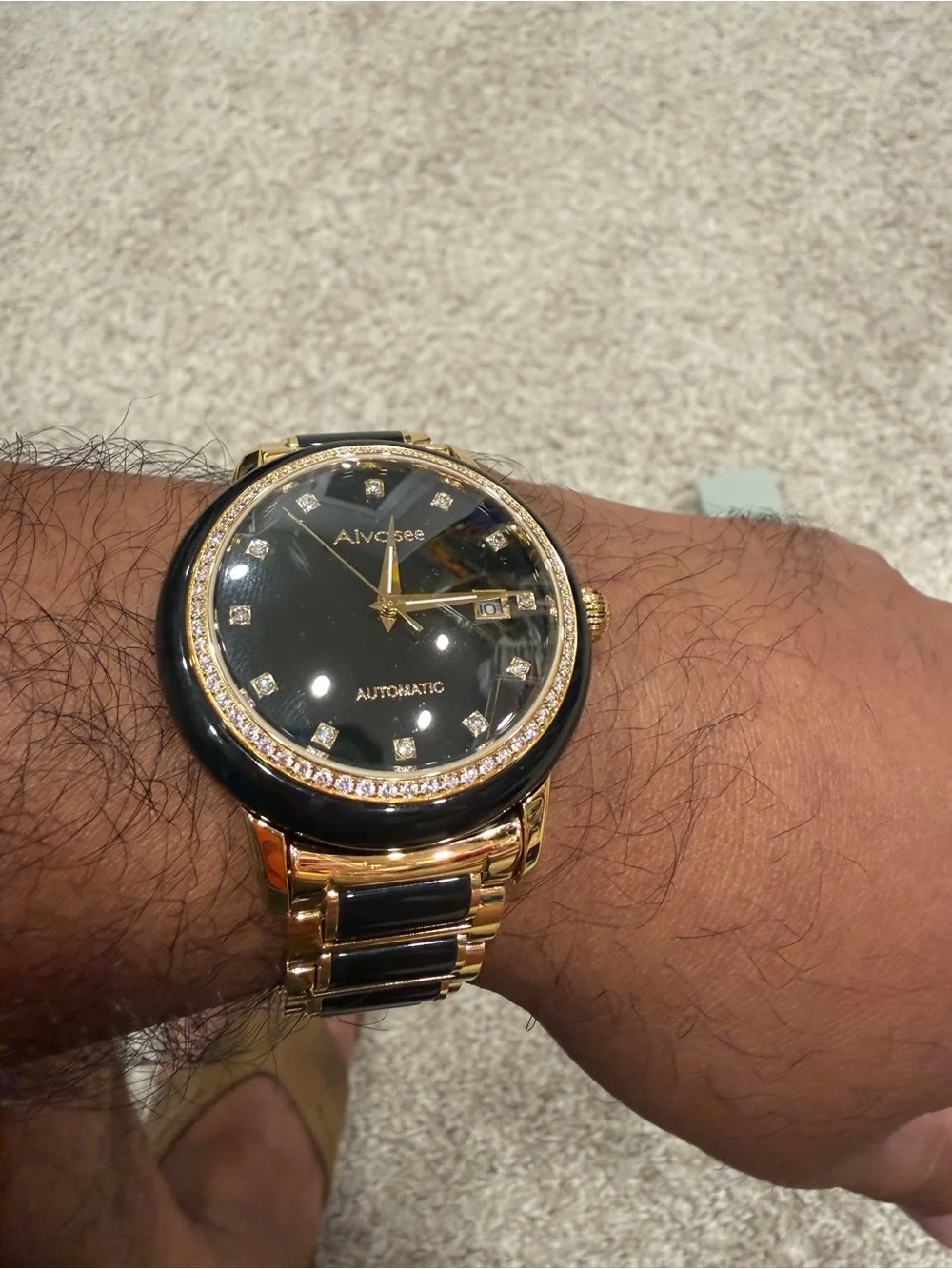 Men's Gold and Black Automatic Dress Watch